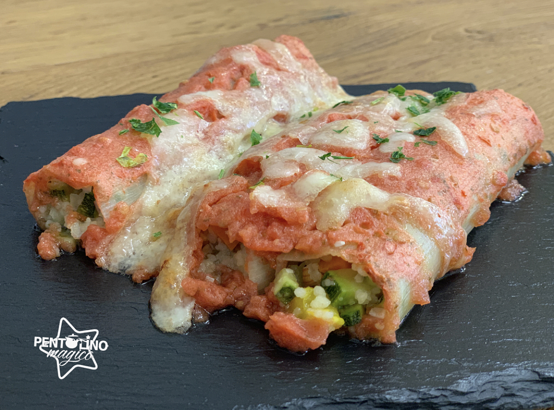 Cannelloni di porro con cous cous vegetariano